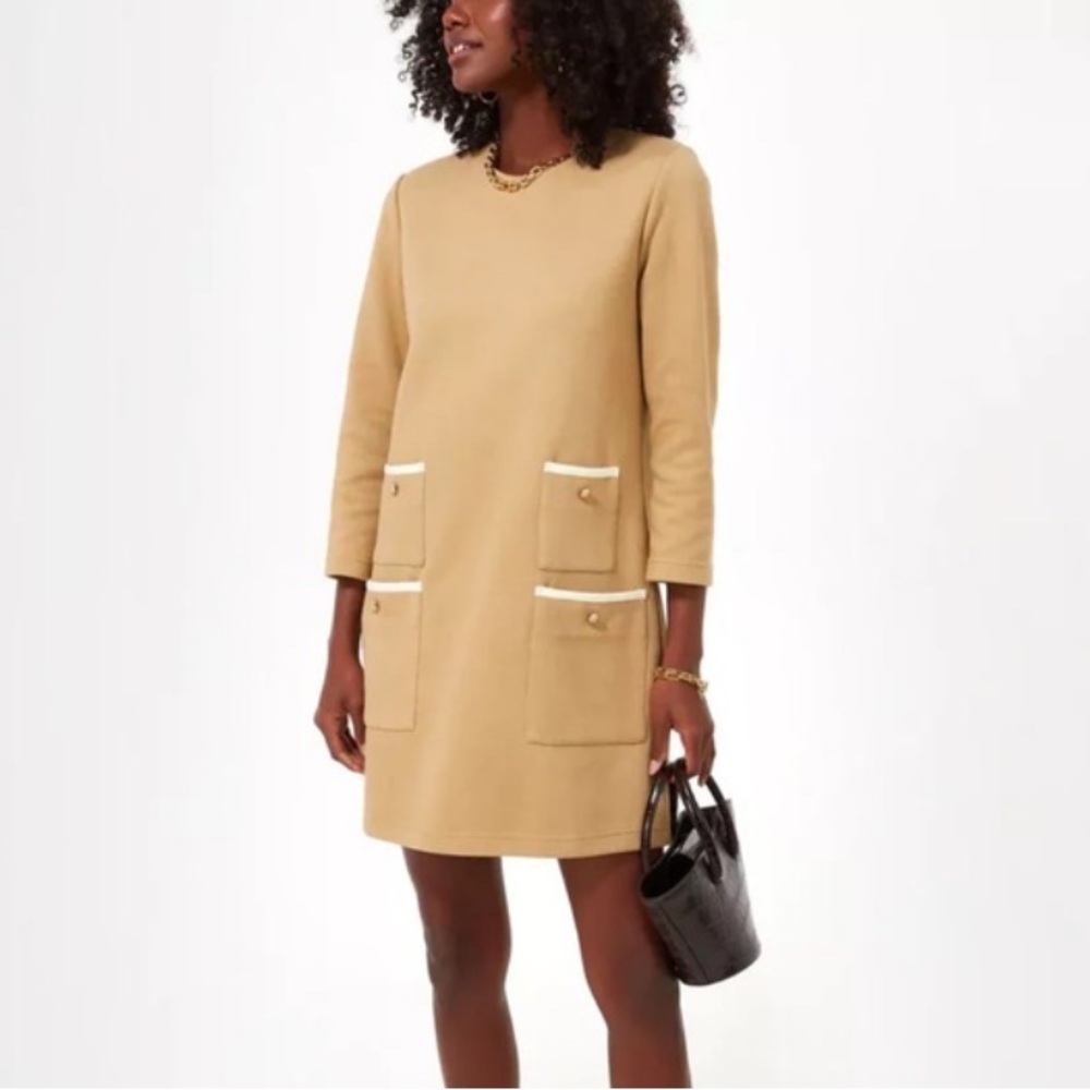 TUCKERNUCK Tan Croissant Francoise Mod Mini Dress Size L